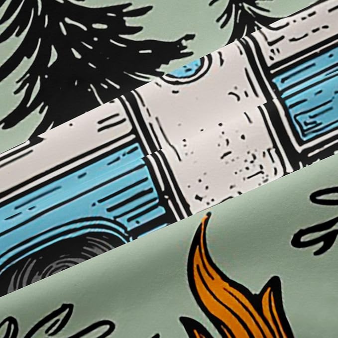 Feelyou Green Camping Camper Rv Curtains for Bedroom Living Room Happy Camping Blackout Darkening Drapes Rustic Farmhouse Window Treatments, 2 Panels 52 x 84 Inch Room Decor