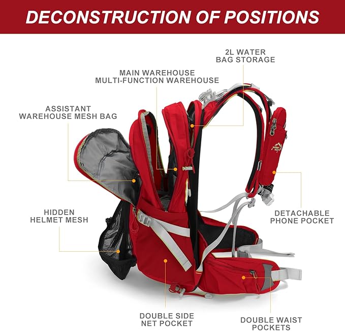 IX INOXTO 20L Hydration Backpack, Waterproof Hiking Internal Frame Backpacks with 2L Hydration Water Bladder and Rain Cover for Men, Lightweight Travel Daypack for Cycling,Camping,Ski (red)