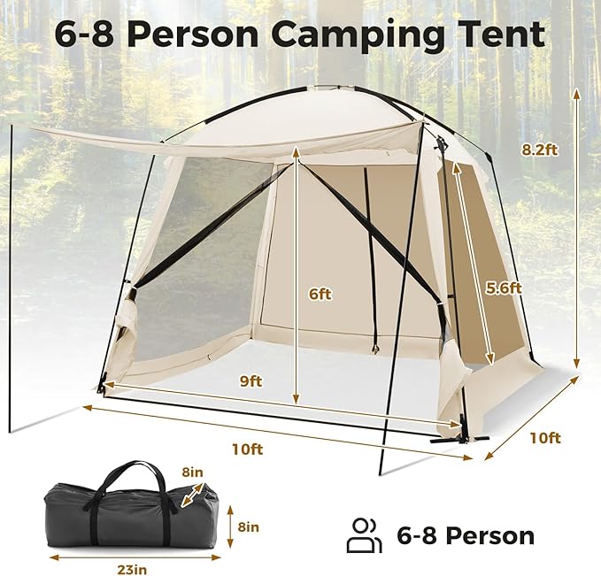 KOTEK 10 x 10 Ft Screen Tent, Easy Setup Screened in Canopy with 4 Mesh Walls, 2 Vestibules, 2 Zippered Doors & Carry Bag, Portable Screen House for Backyard Patios Outdoor Camping Activities
