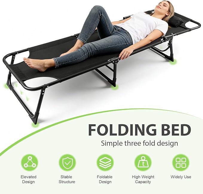 Folding Camping Cot, Heavy Duty Collapsible Foldable Camping Bed for Adults, Indoor Outdoor Portable Sleeping Cot for Hiking, Camping, Fishing，Hunting