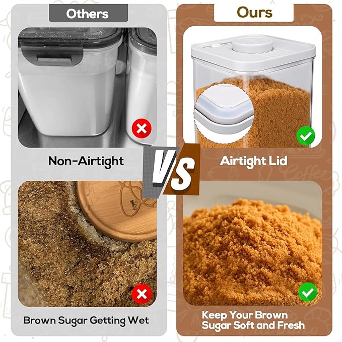 Mity rain 3Pcs Airtight Brown Sugar Container Set(2.7Qt/1.7Qt/0.85Qt) Moisture-Proof Kitchen & Pantry Brown Sugar Keeper Container Airtight Saver Storage with Locking Lid,3 brown sugar bear,3Spoon