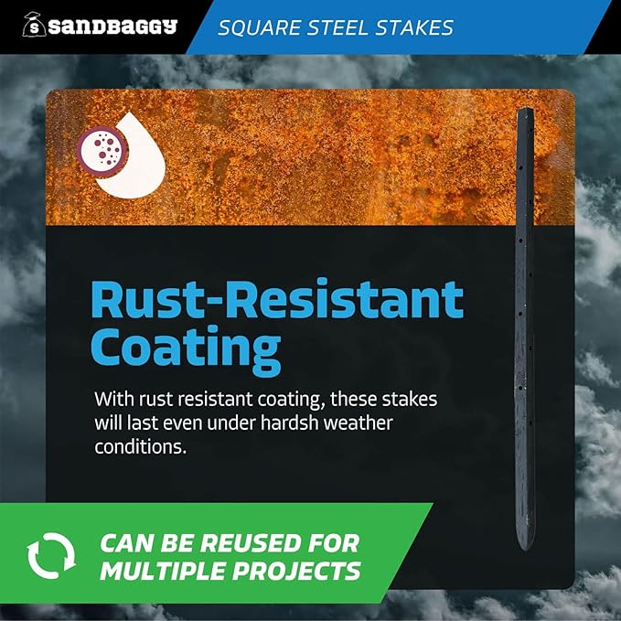 Sandbaggy 36" Square Steel Concrete Form Stakes with Nail Holes - 5/8" Wide - Rust Resistant Coating - Removable, Reusable - Construction Grade Stakes (20, 36 inch)