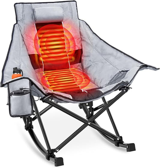 Suteck Heated Rocking Camping Chair - Oversized Heated Camping Chair W/20000mAh Power Bank & Carry Bag, Fully Padded Heated Chairs for Outdoor Sports W/3 Heat Levels for Back & Seat, Lawn Picnic Patio