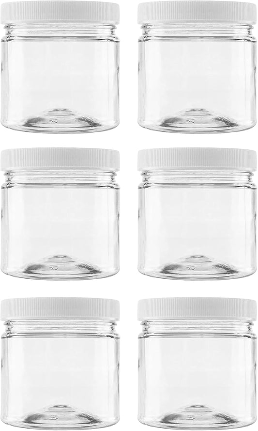 Plastic Storage Jars with Leak Proof Lids, BPA Free, Hand Wash Only (8oz Jar, 6PK)