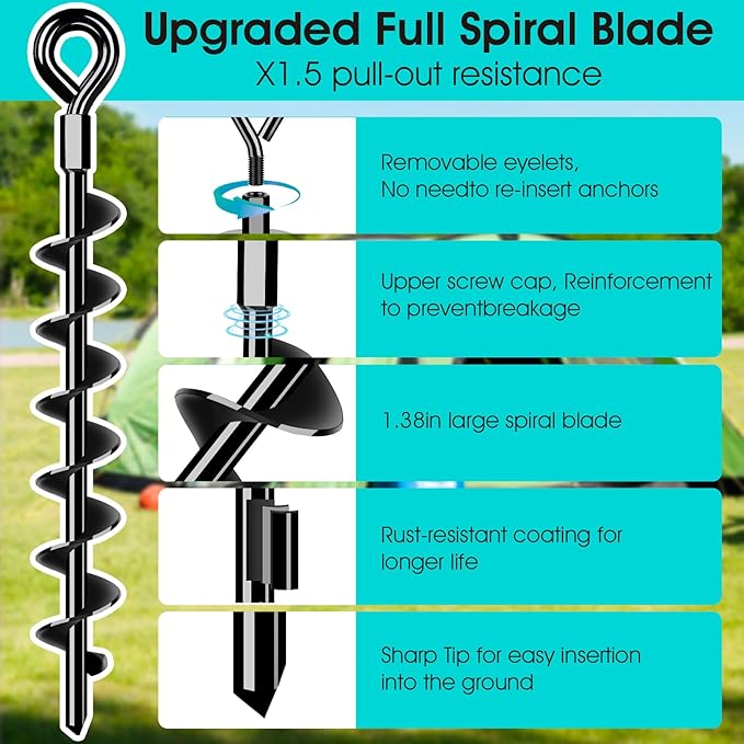 Ground Anchors Shed Anchors Kit with 1/8" Galvanized Cable and Turnbuckles, Trampoline Stakes Heavy Duty Earth Anchor for Sheds Canopy Gazebo Mobile Home Swing Set(8x15in)