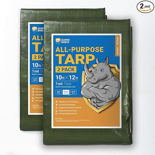 GUARD SHIELD Green Tarp Waterproof 10x12 Feet Medium Duty All Purpose Poly Tarps Cover 7mil (2-Pack)