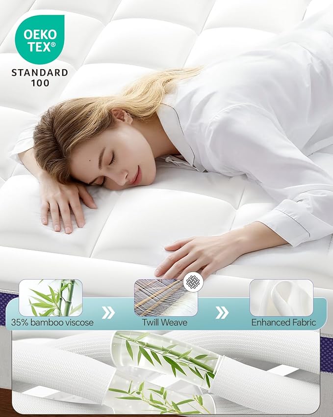 Dual Layer 4 Inch Memory Foam Mattress Topper Twin - 2 Inch Gel Memory Foam and 2 Inch Pillow Top Mattress Pad, 7-Zone Egg Crate Twin Size Mattress Topper(White)