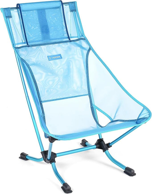Helinox Beach Chair Lightweight, Lower-Profile, Compact, Collapsible Camping Chair, Blue Mesh, with Pockets