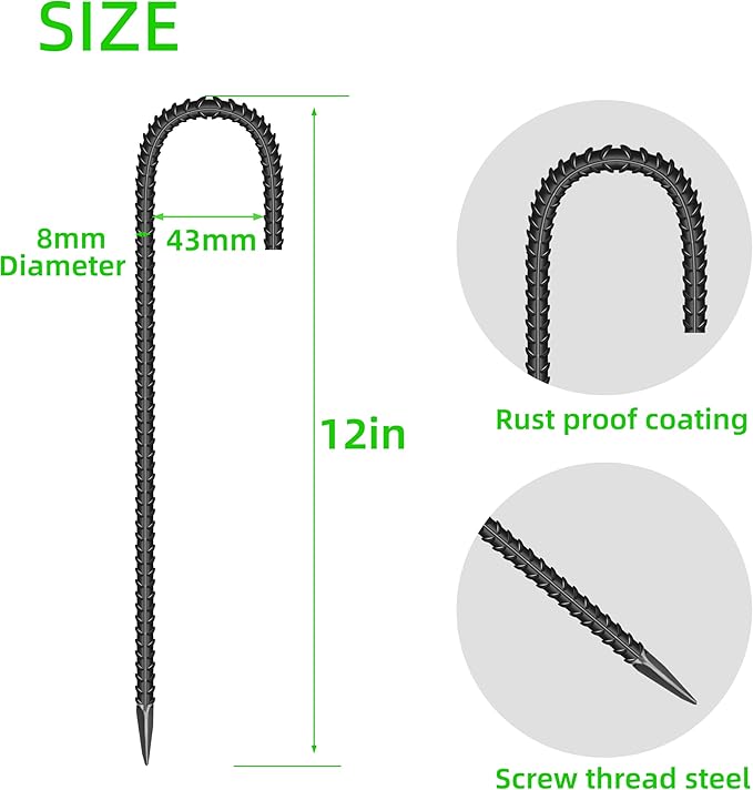 36 Pieces 12-Inch Garden Ground Stakes Galvanized Steel J Shape Hook Rebar Stake - Heavy Duty Anchors for Tents, Position Kits,Fences, and Trampolines