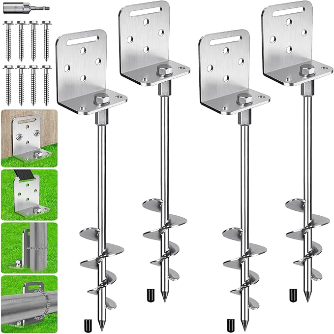 2/4 Pack 18" 30" Ground Anchors Screw in Mobile Home Anchors Kits 2.8" Wide Tapered Spiral Trampoline Earth Anchor Set with L Bracket Swing Set Anchor for Playset, Tent, Shed, Fence, Swingset