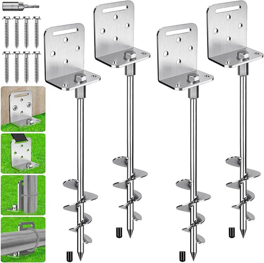 2/4 Pack 18" 30" Ground Anchors Screw in Mobile Home Anchors Kits 2.8" Wide Tapered Spiral Trampoline Earth Anchor Set with L Bracket Swing Set Anchor for Playset, Tent, Shed, Fence, Swingset