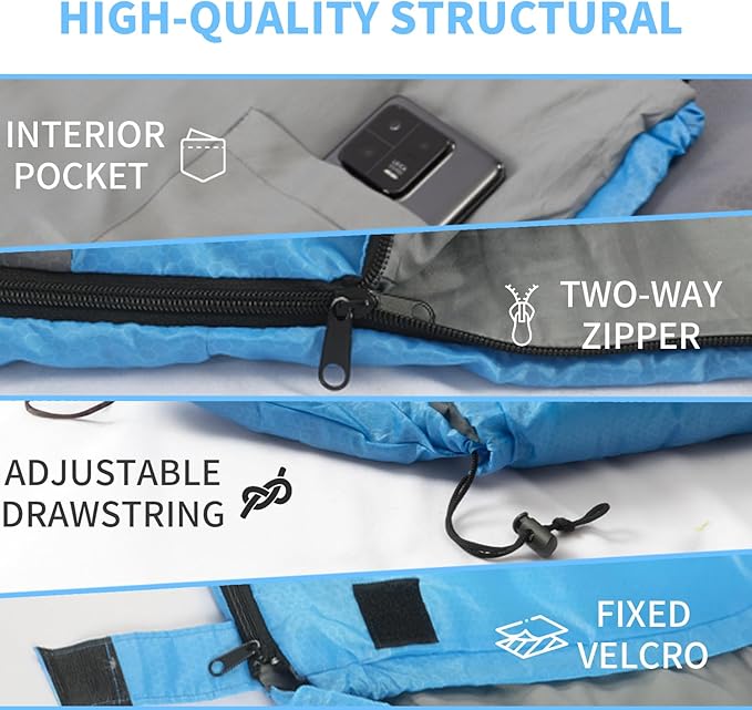 Sleeping Bags, Camping Sleeping Bag for Adults, 3 Season Warm & Cool Weather, Lightweight Waterproof Sleeping Bags for Indoor Outdoor Camping Traveling Backpacking, Pink/Blue/Black