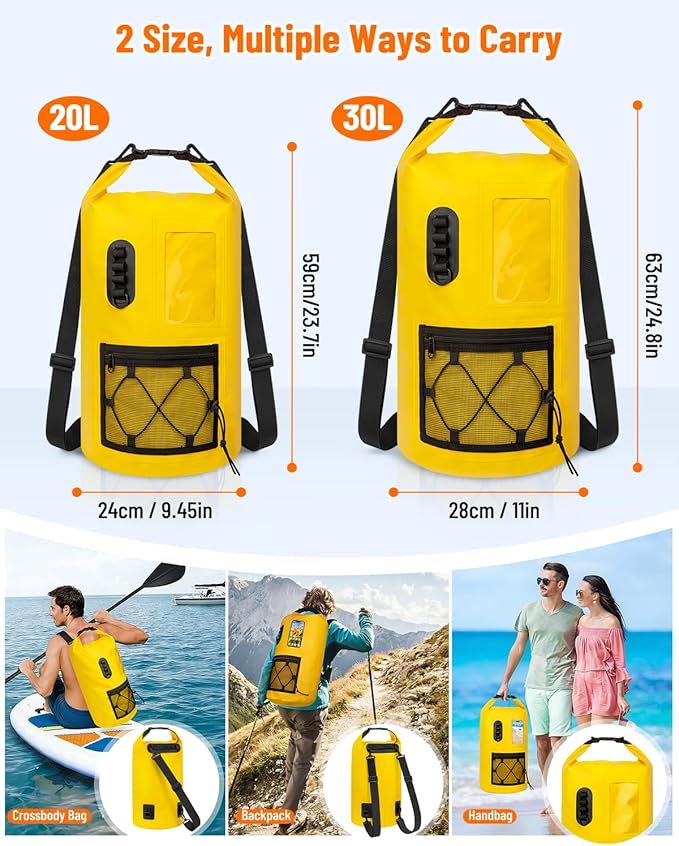 Waterproof Dry Bag, 20L/30L Roll Top Waterproof Backpack with Waterproof Phone Case, Heavy Duty Storage Bag for Women Men, for Travel, Kayaking, Boating, Rafting, Camping, Hiking & Beach