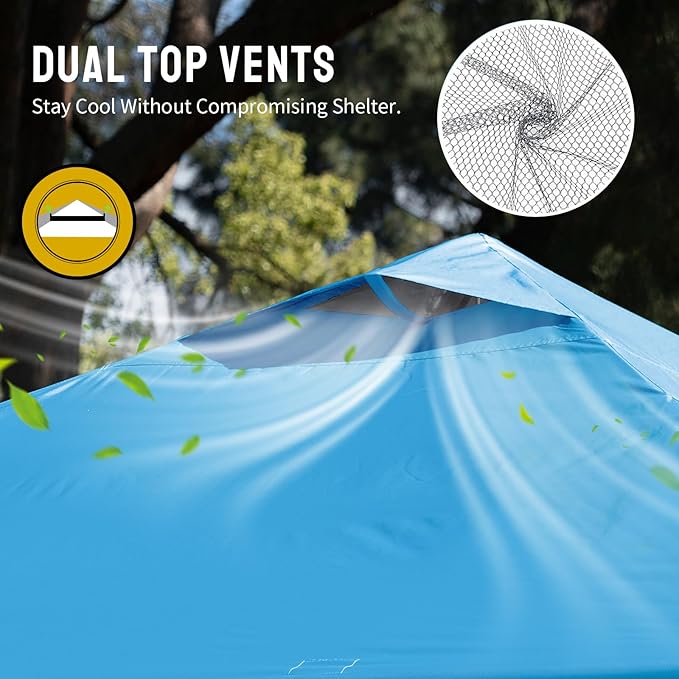 Crown Shades 10x10 Pop Up Canopy - Beach Tent with One Push Setup - Outdoor Sun Shade for Events, Parties, Camping - Gazebo with STO-N-Go Cover Bag, Silver Coated Top, 3 Height& 4 Sand Bags, Sky Blue
