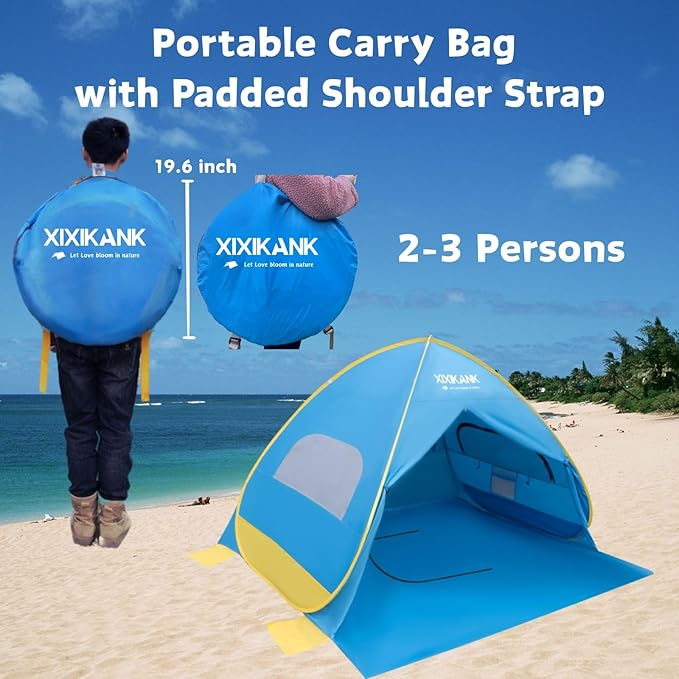 2 Second Easy Setup Pop Up Beach Tent for 2-3 Person,UPF 50+ UV Protection Beach Shade,Wind Resistant Sun Protection Family Sun Shelter,Portable Lightweight Cabana Canopy with Handy Carry Bag