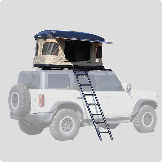Naturnest Hard Shell Single Roof Tent, 2 Door ABS Roof Tent with 3-Color LED Lights and Built-in USB Plug for Vans, Jeeps, SUVs and Trucks