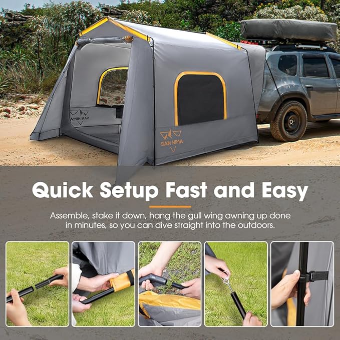 SanHima SUV Tent for Family Camping - Waterproof & Windproof SUV Tailgate Tent with Storage Bag for Van Jeep CUV Model Y, Up to 6-8 Person