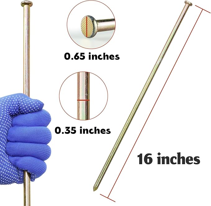 25 Pcs 16 Inch Landscape Stakes, Heavy Duty Galvanized Rebar Anchor for Paver Edging, Weed Barrier, Floor Covering, Artificial Turf, Camping Tent and More