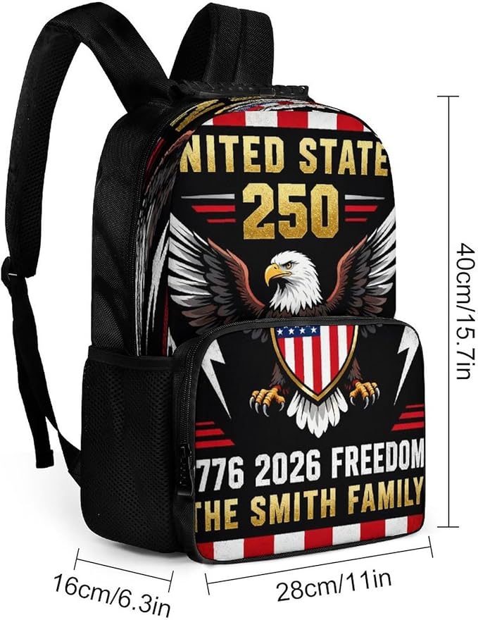 Daypack Anti-Theft Multipurpose Large Capacity Shoulder Bag, America 250th Anniversary USA Patriotic Freedom Art Travel Hiking Camping Rucksack With Smooth Zippers