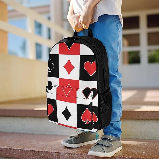 Lightweight Rucksacks for Climbing Outdoors Walking Cycling, Large Capacity Anti-Theft Multipurpose Carry On Bag, Poker Suits Hearts Diamonds Spades Grid Playing Cards Camping Outdoor Backpack