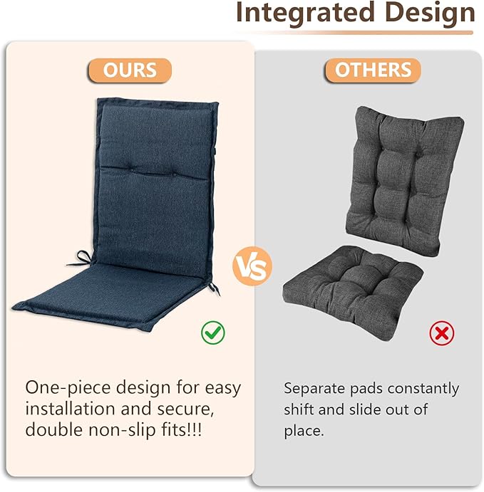 C-Hopetree Indoor High Back Rocking Chair Cushions for Glider and Swivel Rocker, Outdoor Replacement Highback Dining Seat Pads with Back Elastic and Ties, 18" x 42" x 1.5", Navy Blue, Set of 1
