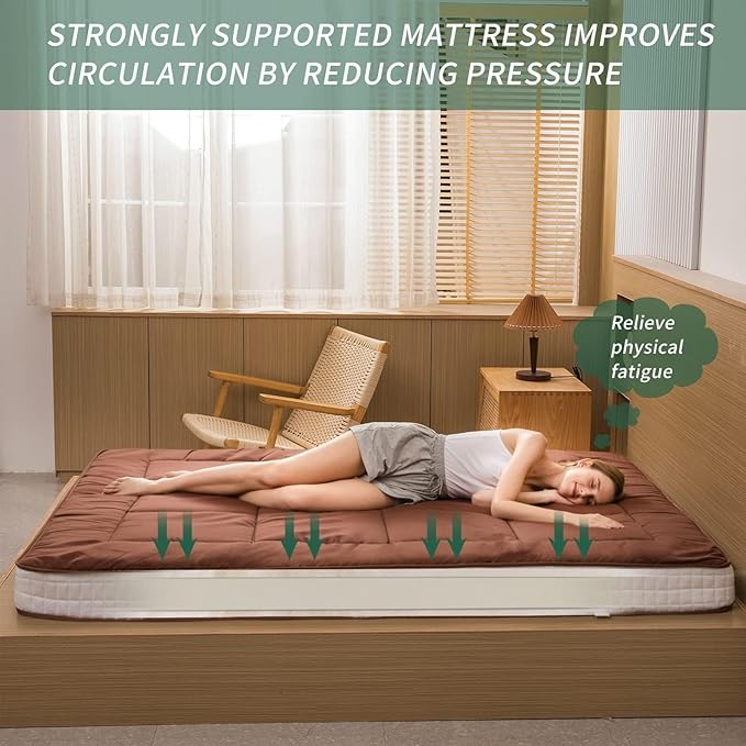 MAXYOYO Cot Mattress Floor Futon Mattress, Narrow Twin Pad Single Bed for Adults, Foldable Roll Up Mat, Coffee Camping Cot