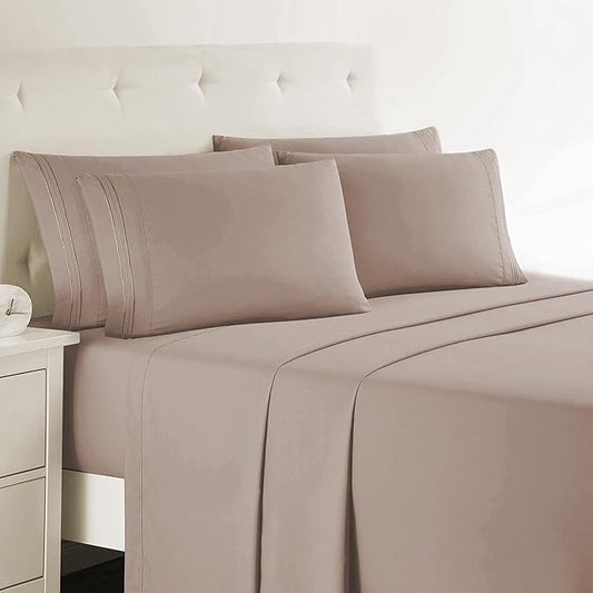 Clara Clark Twin Sheets, 5 Piece Set - Hotel Luxury Sheets for Twin Size Bed, Super Soft Bedding Set, Twin Size, Taupe Sand