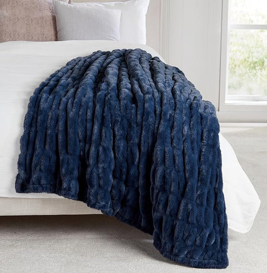 Springtree Home | Luxury Plush Throw Blanket |Dark Blue Throw Blanket | Perfect Blanket for Couch Year Round | Fluffy Micro Fleece | Lily Collection - Midnight