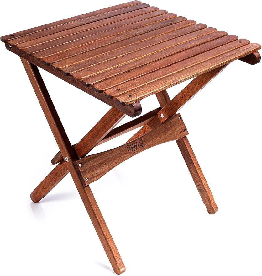 BYER OF MAINE Pangean Folding Wooden Side Table – 22" L x 20" W x 20" H, Folding Ash Wood Table for Patio, Porch, Balcony, Camping & Garden Use