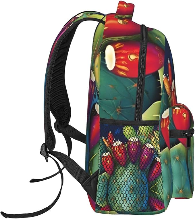 Backpack Multipurpose Anti-Theft Large Capacity Bookbag, Colorful Cactus Art Travel Hiking Daypack With Side Pockets