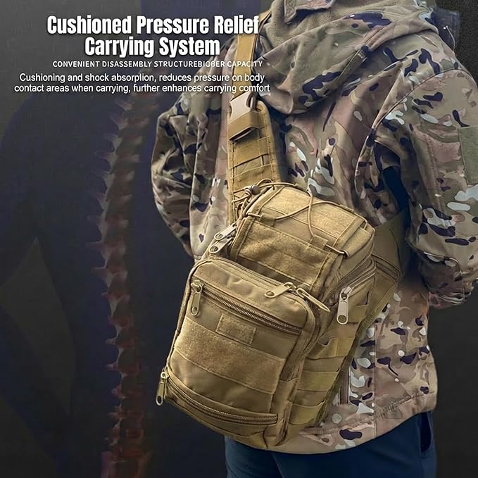 Tactical Backpack for Men，Military Sport Bag Pack Sling Shoulder Backpack Tactical Crossbody Bag EDC Molle Assault Range Bag Chest Pack for Hiking Camping Outdoor - Khaki