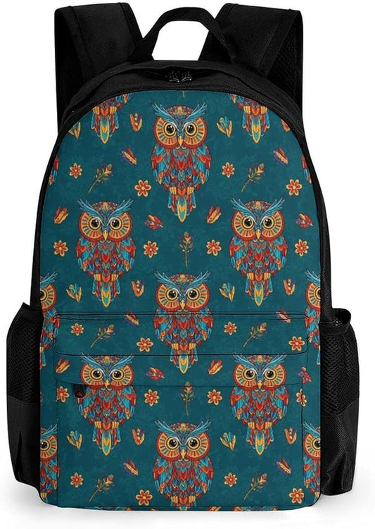 Supdreamc Lightweight Daypack Backpack for Trekking Work Running, Big Capacity Multipurpose Anti-Theft Bookbag, Ethnic Owl Business Computer Bag