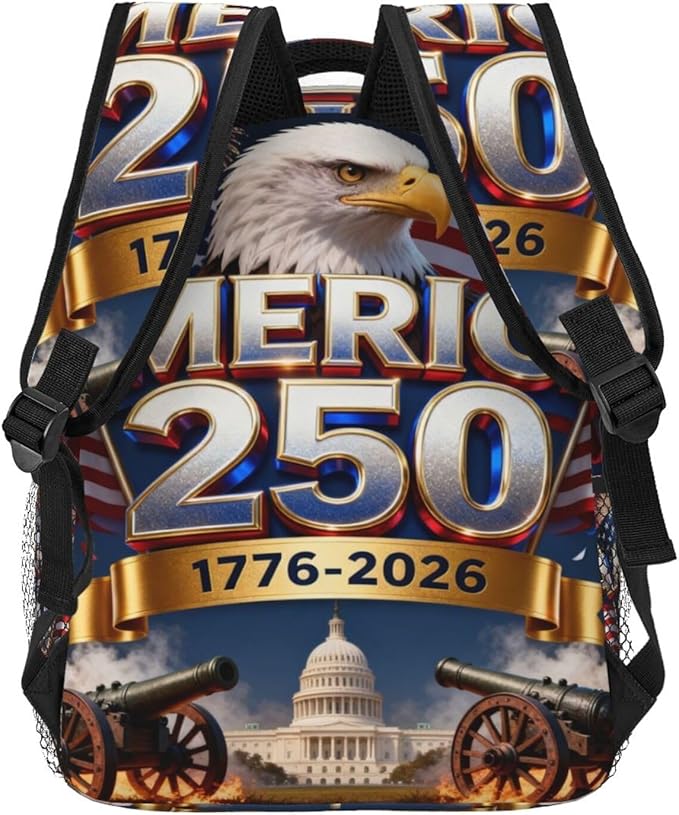 Polyester Daypack for Camping Travel Walking Cycling, Big Capacity Anti-Theft Multipurpose Bookbag, USA 250th Anniversary America Patriotic Art Camping Outdoor Backpack