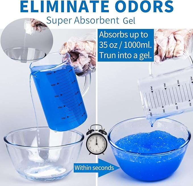 Pack of 100 Super Absorbent Pads Gel for Commode Liners – Gel for Standard Bedside Commode and Bedpan Liners, Liquid Waste Gel Eco for Commode Chairs, Portable & Camping Toilet, Bed pan