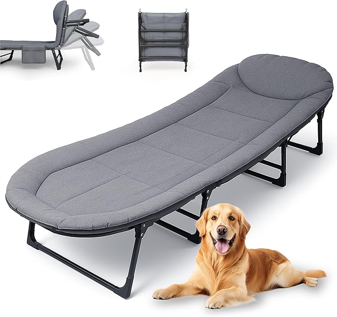 Camping Cot with Mattress, No Assembly Required Heavy Duty Folding Camping Cot for Adults, 550 Lbs Capacity Adjustable Portable Sleeping Bed for Indoor, Outdoor & Patio Use (L''75)