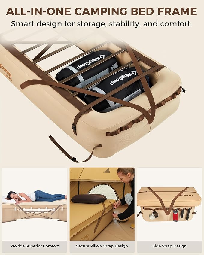 KingCamp Camping Air Bed Frame & Sleeping Pad Combo - Self-Inflating Foam Pad with R-Value 7.5, Lightweight & Durable, Modular Inflatable Cot with Storage Space, Portable, All-Season