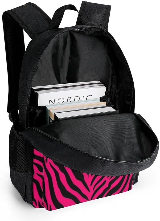 Rucksack Multipurpose Anti-Theft Big Capacity Shoulder Bag, Pink Black Zebra Travel Hiking Camping Rucksack With Side Pockets
