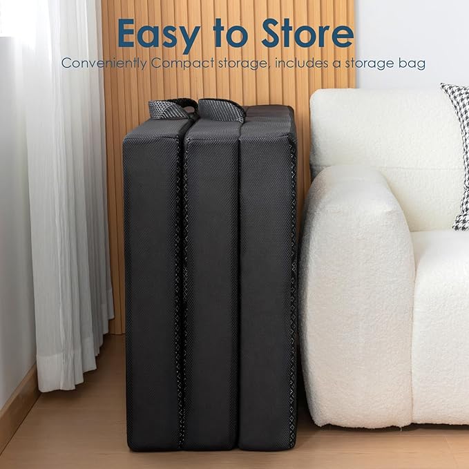 INGEROOM Foldable Mattress Full - Memory Foam 4 inch Trifold Mattress for Camping, with Portable Handle, Non-Slip Folding Floor Bed Sofa for Guest Travel Yoga, Washable Breathable Cover