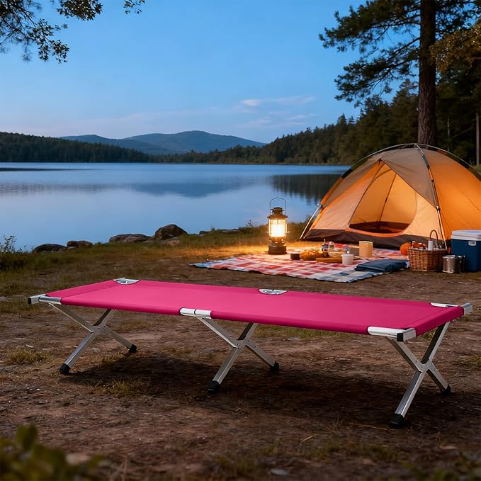 Camp Bed, Portable Folding Camping Cot for Adults,Indoor Outdoor Portable Sleeping Cot for Hiking, Camping with Carrying Bag Army (Pink)