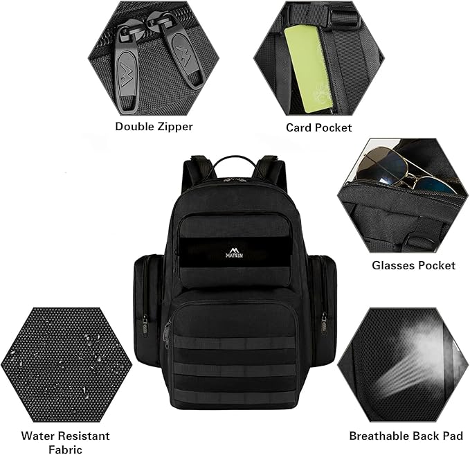 MATEIN Lunch Backpack for Men Work, 15.6 Inch Tactical Backpack with Lunch Compartment, Large Laptop Backpacks with Insulated Cooler Bag for Travel Beach Camping Picnic Hiking, Black