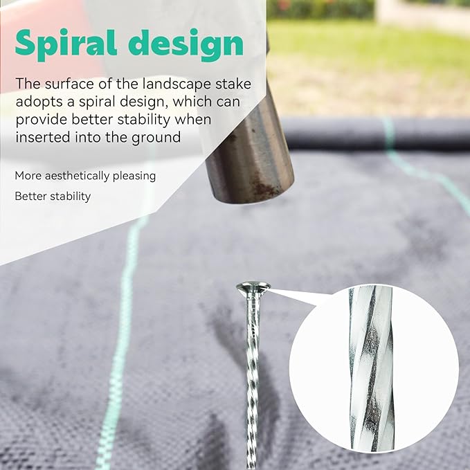 6 Inch 100 Pack Spiral Landscape Stakes with Gasket, Heavy Duty Galvanized Metal Garden Turf Stakes for Artificial Grass, Weed Barrier Fabric, Floor Mat and More