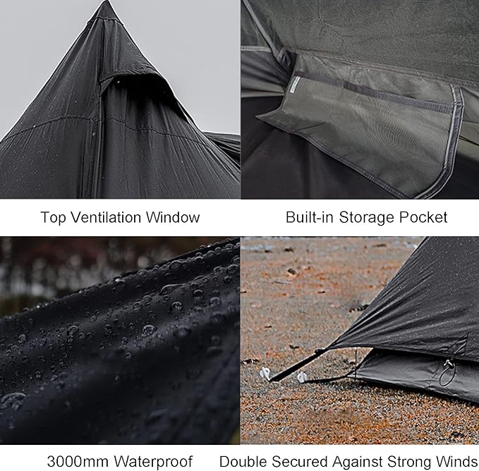 Outdoor Camping Tent, Cotton Canvas Pyramid Bell Tent, Double Layer Family Tent, Perfect for Backpacking, Camping, Hiking, Bushcraft, Travel, Winter Camping