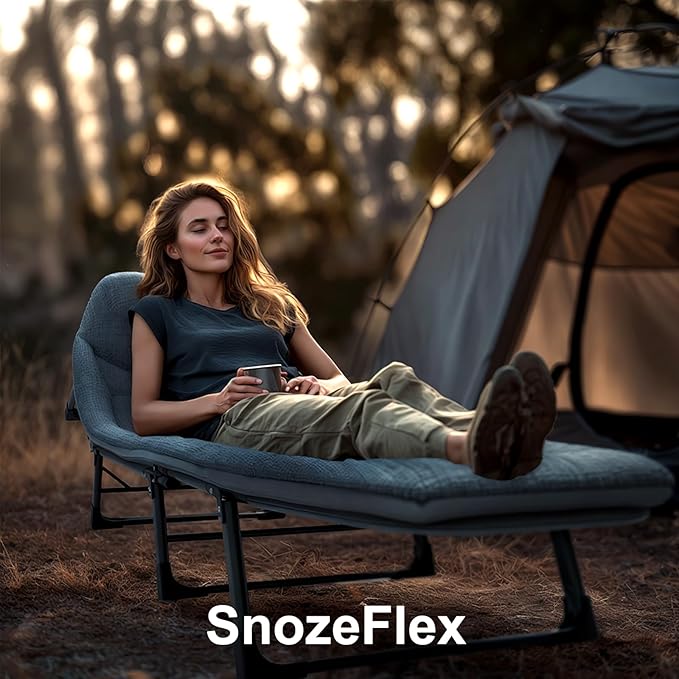 Chaise Lounge Chair, Folding Cot, 6-Angle Adjustable Camping Cot with Mattress for Patio and Beach, Foldable Bed Portable Heavy Duty Lay Flat Reclining with Pillow (Grey, L - 75'')