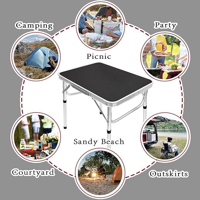Small Folding Table Portable Camping Table Adjustable Heights Picnic Table 2ft Lightweight Collapsible Dinning Tables with Aluminum Legs for Indoor Outdoor Camp Cooking Party BBQ…