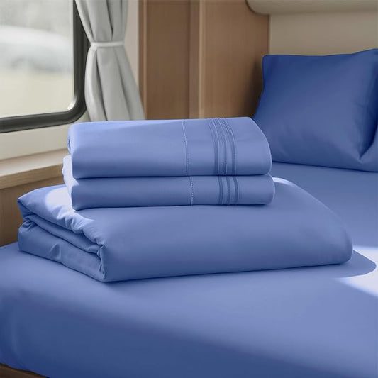 Hearth & Harbor Short Queen Sheets for RV, Royal Blue RV Queen Sheets, Silky Soft 1800 Microfiber Bed Sheet for Camper, 4 Piece RV Bedding with Pillowcases