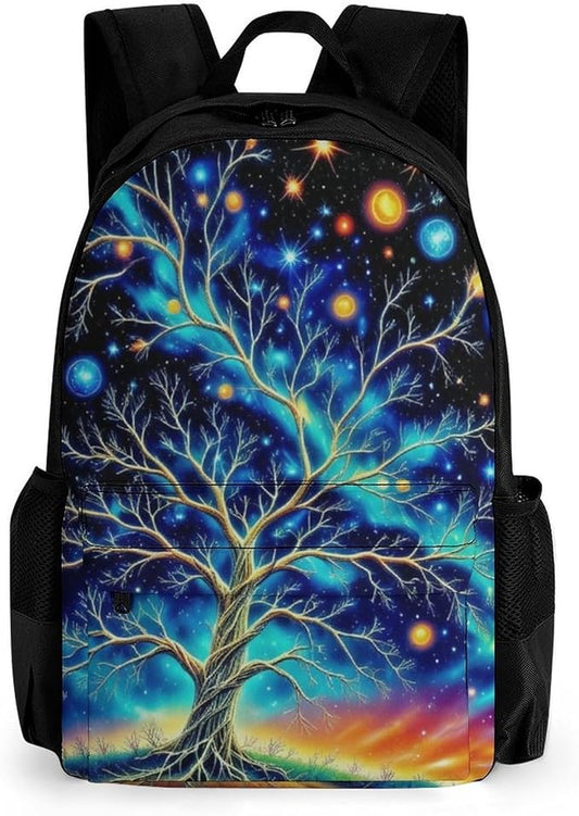 Supdreamc Shoulder Book Bags Anti-Theft Multipurpose Big Capacity Bookbag, Mystery Tree Of Life Fantasy Planet Art Travel Hiking Backpack With Smooth Zippers