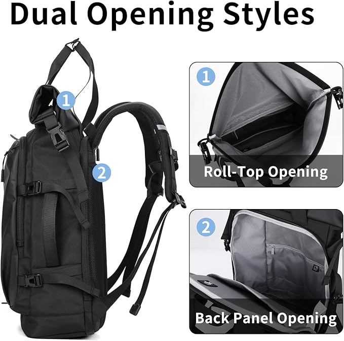 Rolltop Backpack, Travel Rucksack for Men Women, Anti Theft Backpacks with 15.6-inch Laptop Compartment, Waterproof Casual Daypack for Work, Business, Commuter and College