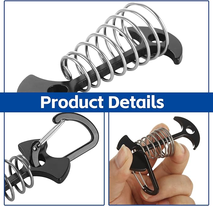 STARVAST 24PCS Deck Anchors Pegs with Carabiners, Rope Tent Tie Down Stakes Clips, Tie Down Anchor Rope Tensioner, Canopy Tent Anchors Outdoor Camping Tent Accessories (Black)