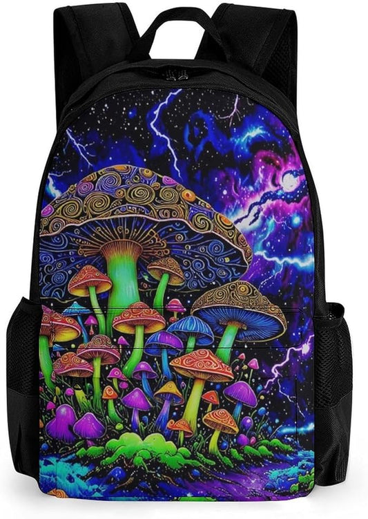 Supdreamc Daypack Backpack Multipurpose Anti-Theft Large Capacity Bookbag, Psychedelic Magic Mushrooms Trippy Galaxy Space Art Travel Hiking Camping Rucksack With Adjustable Shoulder Straps