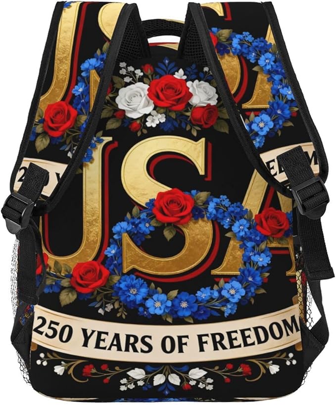 Men Women Polyester 250th Anniversary 1776-2026 Patriotic Freedom Art Daypack Bookbag Big Capacity Shoulder Bag With Padded Straps for Climbing Travel Walking Cycling